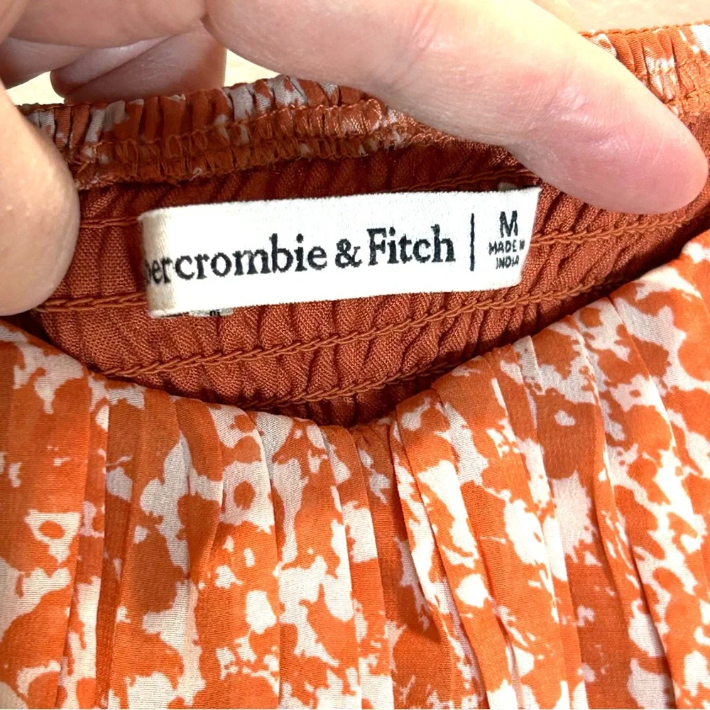 Abercrombie & Fitch Orange White Puff Sleeve Sweetheart Babydoll Top - Medium